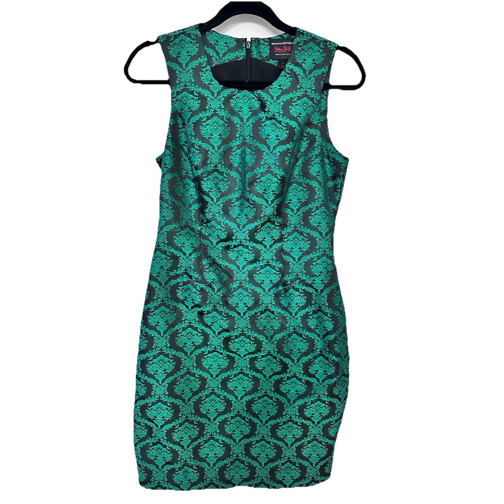 L'Wren Scott Banana Republic Black And Green Jacquard Sheath Dress Size 4. *41